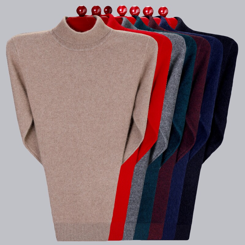 2022 autumn and winter men's solid color wool sweater middle-aged can turn turtleneck cashmere sweater men's large size knitted sweater