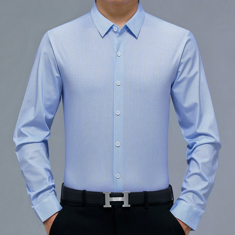 Fall Sand Silk Long Sleeved Shirt Men High-end Business Leisure and Free Wrinkle-free Lighting Men's Dress Men's Dress