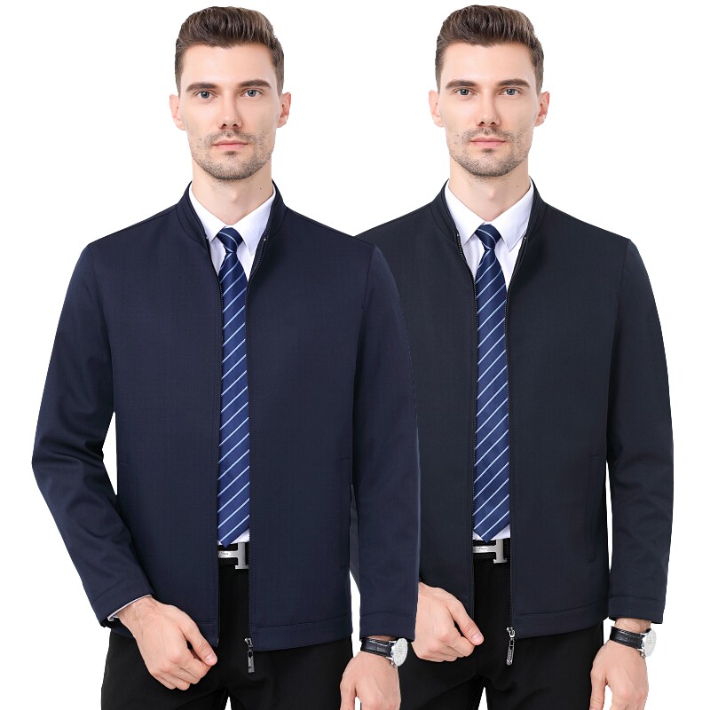 Business Men's Mulberry Silk Stand Collar Jacket Middle-aged and Older Dad's Loose Leadership Casual Jacket Spring and Autumn Thin Jacket
