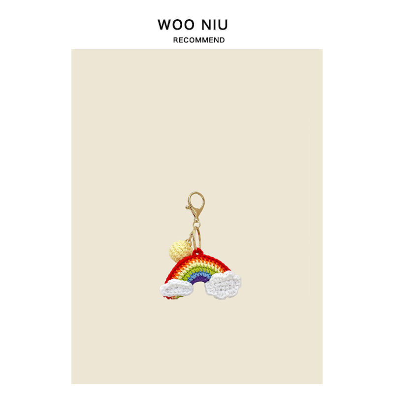 Woeniu Rainbow Keychain ins Cute Handmade Knitted Yarn Ball Sweet Girl Keychain Bag Pendant