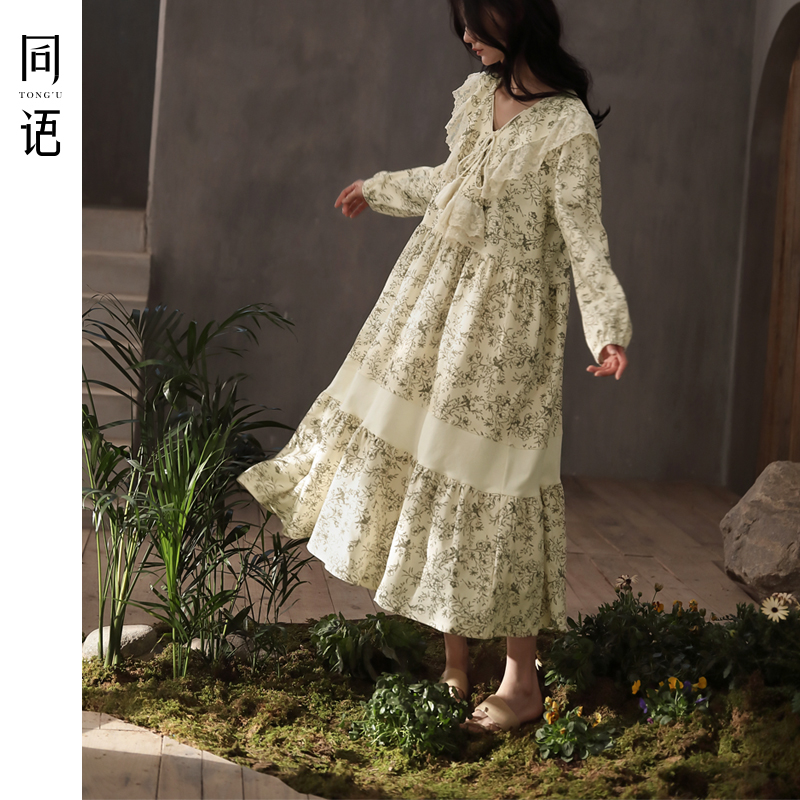 Tongyu 2022 Spring and Autumn Nightdress Women's Pure Cotton Long-sleeved Thin Mid-Length Dress All Cotton Casual Can Be Worn as Homewear