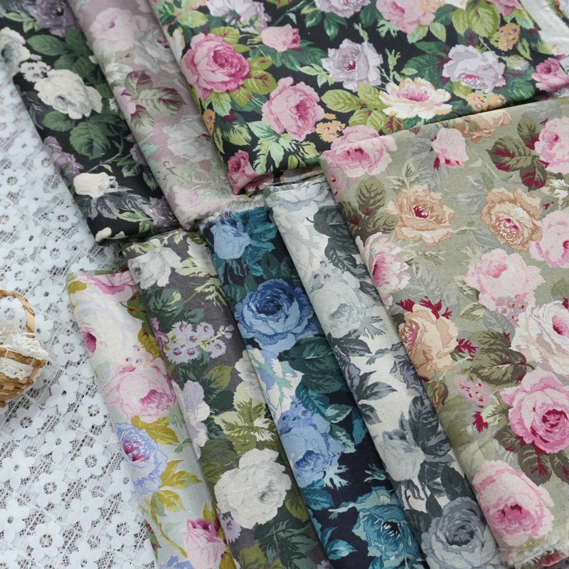 【Domestic In-Stock】Yuwa Old Garden Flower Shadow Rose Cotton Linen Japanese Imported Handmade DIY Bag Fabric Half Meter
