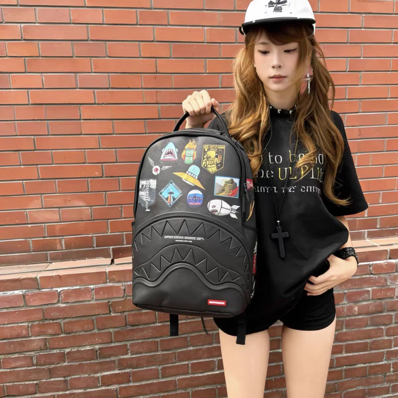 Sprayground Sg Shark Mouth Cartoon Print Backpack Outdoor Casual Trendy Large Unisex School Bag