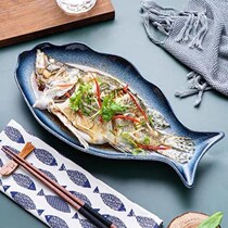 Steamed bass dish ceramic steam dish creatively loading fish with chopped pepper fish head special new large fish