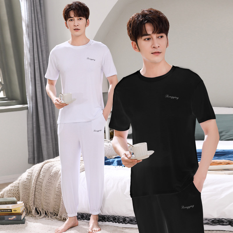 Men's summer season ice silk modal air-conditioning clothing short-sleeved trousers suit adult home anti-mosquito loose pajamas