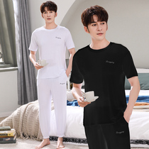 Mens summer ice silk Modal air conditioning suit short sleeves trousers set adult home anti-mosquito loose pajama pants