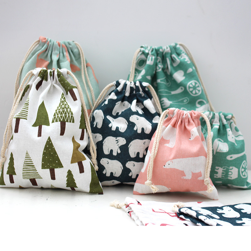 Student Cotton Linen Drawing Rope Bunch Pocket Small Cloth Bag Cartoon Korea Cute Bunch Pocket Cashier Bag Cell Phone Zero Wallet