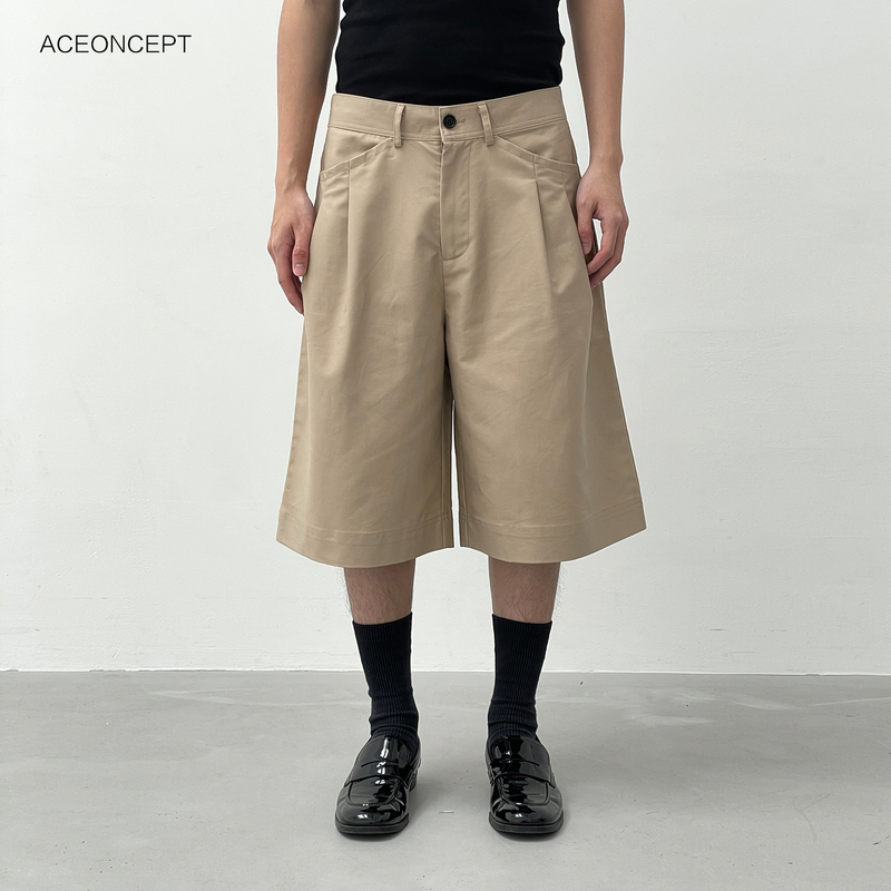 Aeec Official Basic Casual Minimalist Wide-Leg Versatile Solid Color Six-Point Pants Loose Double-Pleated Shorts Aeec Official Basic Casual Minimalist Wide-Leg Versatile Solid Color Six-Point Pants Loose Double-Pleated Shorts