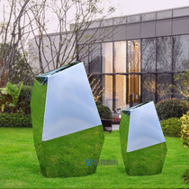 Landscape stainless steel geometric squares simulation stone sculpture hotel outdoor lobby floor ornaments
