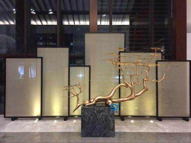 Stainless steel sculpture abstract swing parts hotel creative sample room European decoration ushering pine sculpture