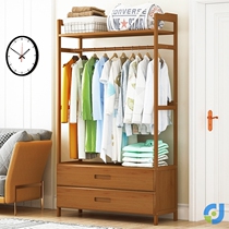 Sturdy simple wardrobe wood full solid wood log small multilayer home bedroom girls no paint full-hanging simple