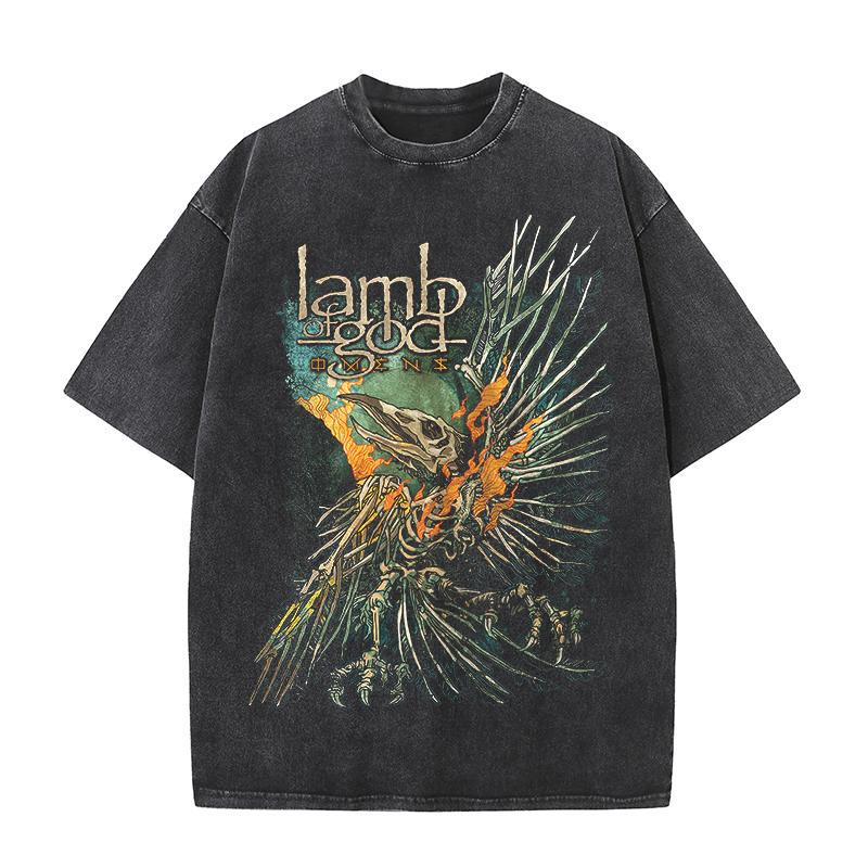 Lamb of God God's Lamb Washed Vintage Men's Black Short Sleeve Loose Cotton Printed Fashion T-Shirt