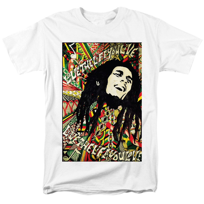 Bob Marley Bob Marley Reggae Master Print White Loose Fit T-Shirt Short Sleeve