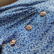 Island Nation Single Vacation Series Explicit White Lining Skin Blue Broken Flowers Crystal Buckle True Silk Dress Early Spring ME536