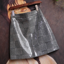  Spot French subtle intellectual how beautiful is it houndstooth plaid full coverage sequined hip skirt