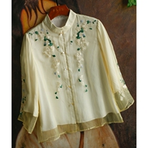 Good things in physical hands Two eyes will put light chao fairy embroidered light yarn shirt blouses female MF431