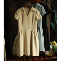 Knock on the thin knockout age ~ Design sense Navy Wind V neckline cashew waist pituitary triple acetate dress MF196