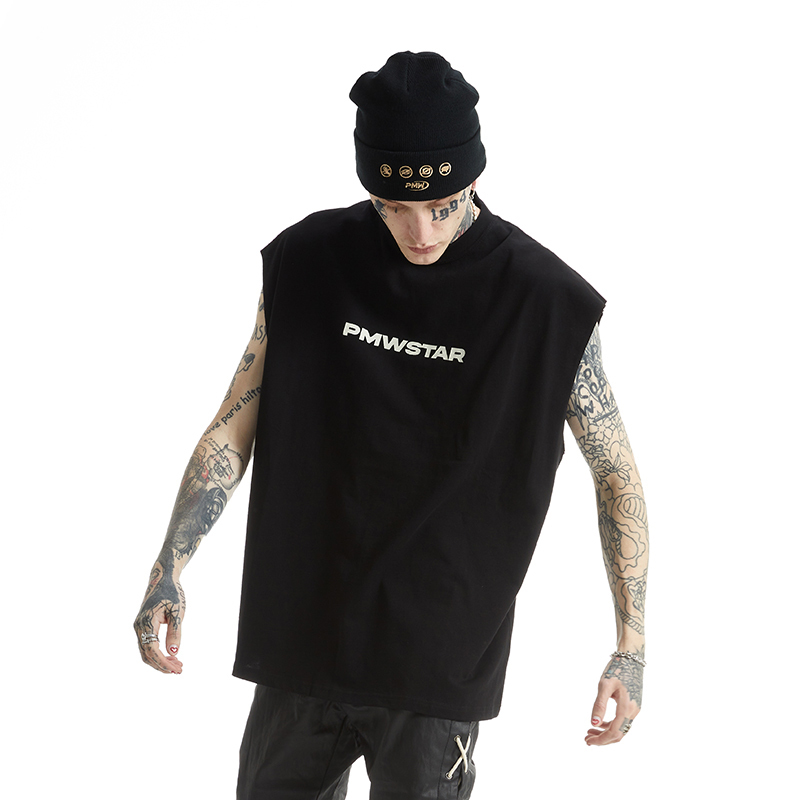 Pmw American-Style Heavyweight Pure Cotton Sleeveless Vest Sports Fitness Vest Rock Workwear T-Shirt for Men Summer