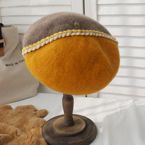 2021 autumn and winter New chic Korean version of twist braid Bales tweed color hat beret art painter hat