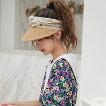Spring and summer new empty top grass spring hat rooftop cross-band fold fold hollow hat shade cap female summer