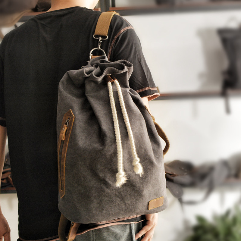 American canvas backpack messenger bag cylinder bag retro bag sports helmet bag travel backpack bucket bag men