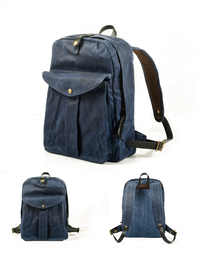 COLOR DISPLAY BLUE of Woosir Waxed Waterproof Canvas Backpack