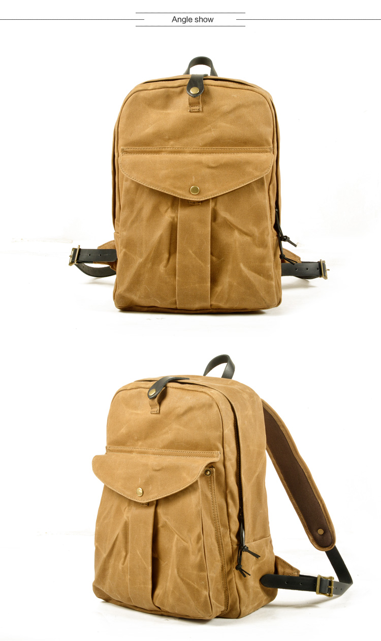 FRONT DISPLAY of Woosir Waxed Waterproof Canvas Backpack