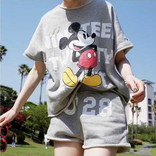Spot spring and summer ladies casual sports suit shorts T-shirt letter Korea Dongdaemun cotton cartoon fashion trend