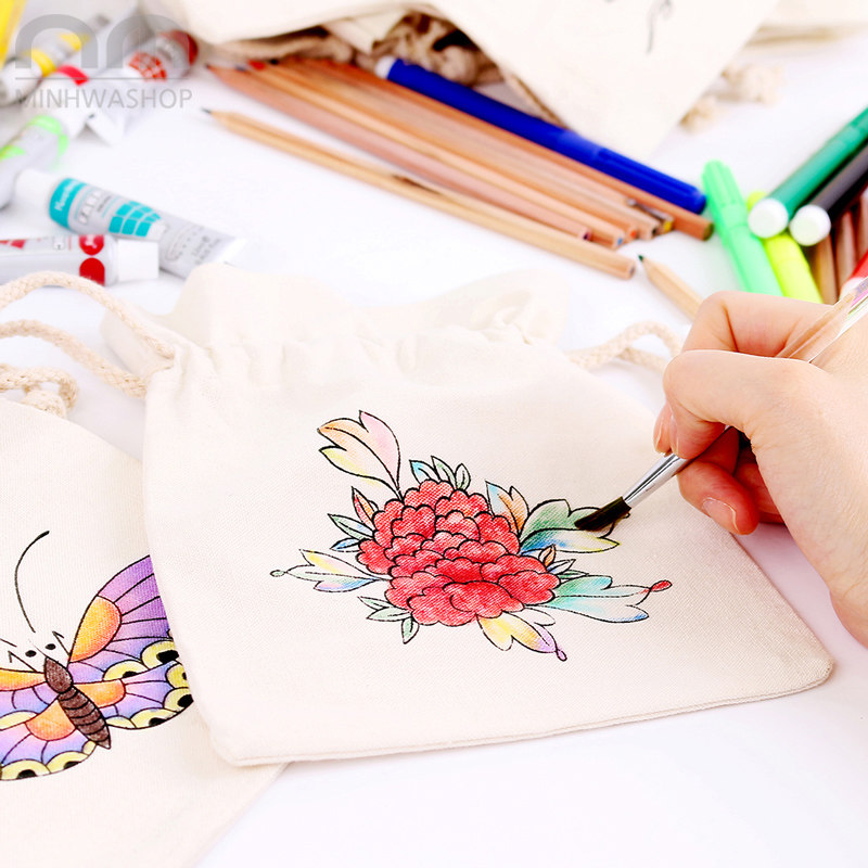 Original design children's coin purse female simple fabric cute bundle mouth Korean department handmade DIY painting materials students