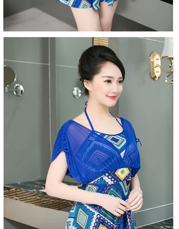 Áo tắm trung niên nữ bảo thủ chia váy che bụng giảm béo mùa xuân nóng mẹ trung niên mẫu quần bơi cỡ lớn bikini 2 mảnh màu trắng