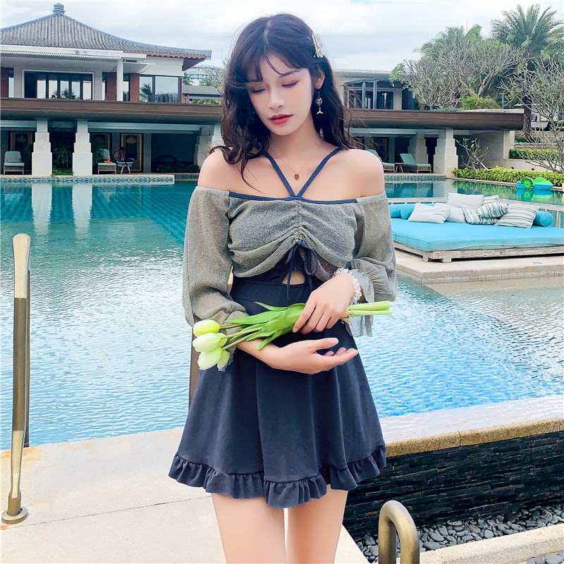 Net reddits Korean version of swimsuit ladies'conservative feeling Belly Plain Slim Fit Students' Slim And Large Size Spa Swimsuit