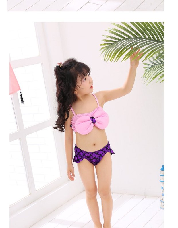 Cô gái Nàng tiên cá Đuôi trẻ em Đồ bơi trẻ em 3 mảnh Công chúa bé Chia bikini Trang phục cá bikini cho bé gái