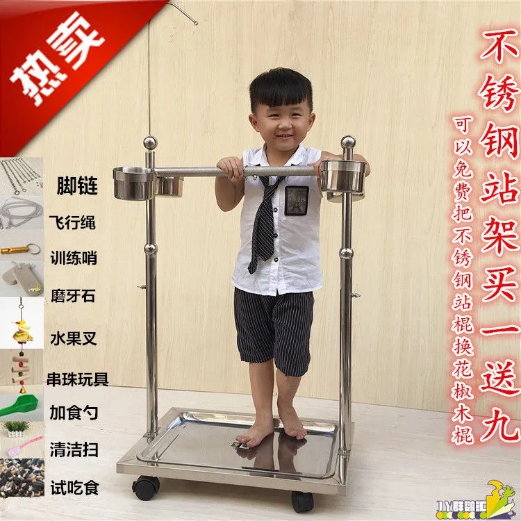 中型および大型オウム用リフティングスタンド、ステンレススチール製スタンド、中型および大型オウム用スタンド、爪研磨ロッド、鳥用スタンド