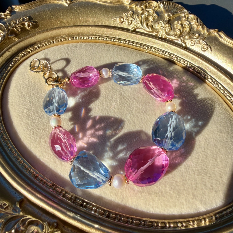 Lushine Australian Design Sri Lankan Pink Sapphire Large Freeform Faceted Bracelet