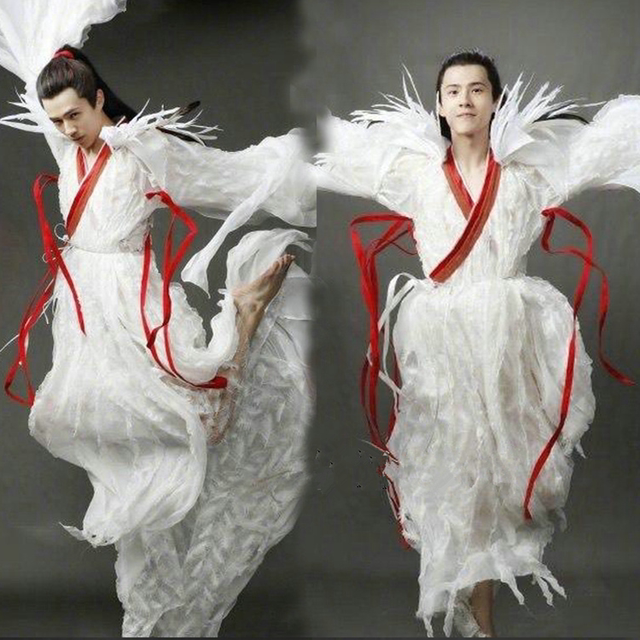 Film and Television Demon Cat Legend Baihe Youth-Style Ancient Costume Feather Outfit Liu Haoran White Dragon Danlong Fairy Costume Performance Outfit