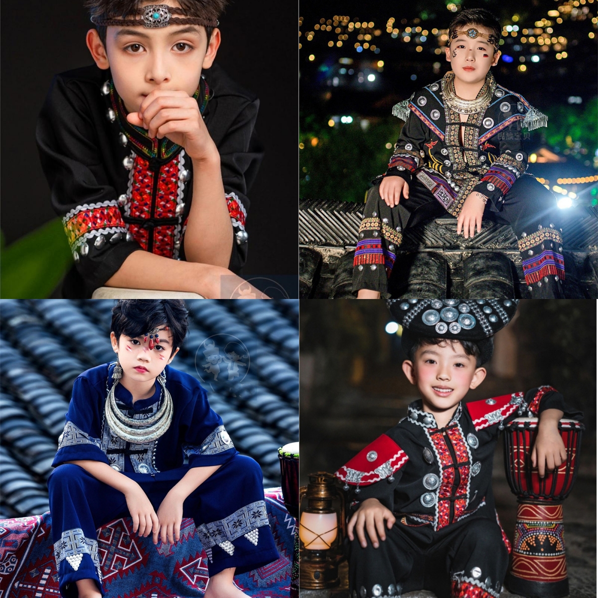 Children's photography Miao ethnic clothing boy Zhuang Yi ethnic Dai Tujia ethnic Yao dance to serve boy embroidery-Taobao