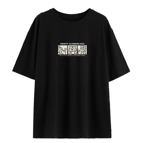 Весенняя модная летняя черная футболка с коротким рукавом, короткий рукав, коллекция 2022, в западном стиле, большой размер, оверсайз