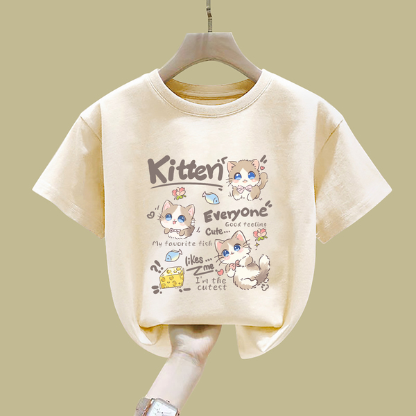 Girls' Apricot-Colored Short-Sleeve T-Shirt, Pure Cotton, 2026 New Stylish Versatile Casual Top for Older Children — 5