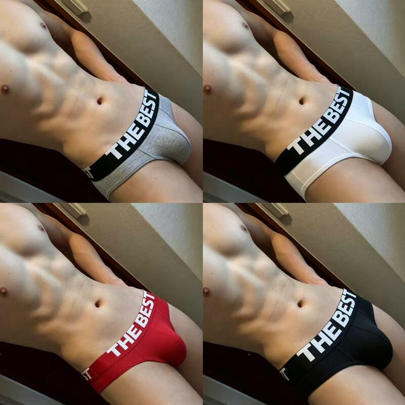 Men's Cotton Briefs with Large Pouch, Sexy and Breathable, Summer Youth Style, Black and White, Mid-Waist, Hip-Lifting Underwear