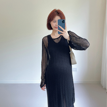 Maternity wear 2024 new summer lazy style hollow long slit knitted sweater blouse air-conditioned shirt sun protection clothing