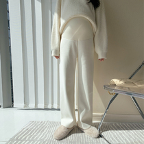 2021 new gestational dress autumn winter plus suede thickened broadlegged pants warm and stylish straight drum pants spicy mother tugging long pants