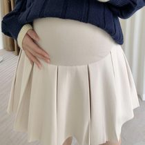 Maternity wear 2022 autumn skirt all-match Korean style age-reducing campus style plaid drag belly skirt pleated skirt