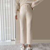 Pregnancy Woman Dress 2021 New Early Autumn Pregnant Woman Straight Tube Pants Knit Goat Floss Tug High Waist Loose Outside Wearing Broadlegged Pants
