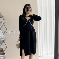 2021 new maternity wear autumn fashion tide mom set long sleeve cloak split knit skirt size two-piece set