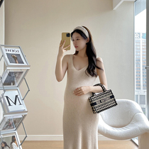 2021 Gestational Woman Dress New Autumn Winter Braces Skirt Tidal Moms Small Subcover Belted South Korean Version For Long Clot Dress