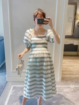 Pregnant woman Liondress 2022 Summer clothing Fashion easing Korean version Large code square collar short sleeve pregnancy out of the middle length dress