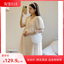 2022 new summer gestational Maternity Temperament Fashion Design Sensation Disc Clasp Fluivos medium long style Loose One-piece Dress