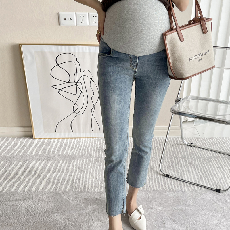 Gestational Maternity Fall 2021 new pants minimalist fashion High waist Abs Great Elastic 100 Lapped Foreign Jeans Jeans