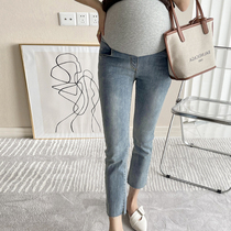 Gestational Maternity Fall 2021 new pants minimalist fashion High waist Tow belly Large elastic 100 Lapped Ocean Jeans