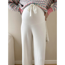 2021 new autumn gestation maternity dress long pants loose straight drum pants small tug pants pit strips knitted broadlegged pants women